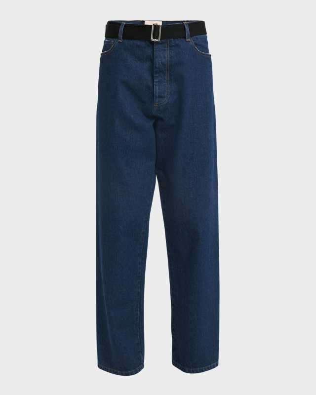 Belted Wide-Leg Denim Trousers