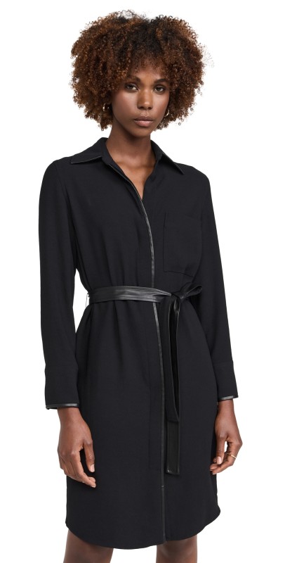 Vince Leather Trim Shirt Dress Black