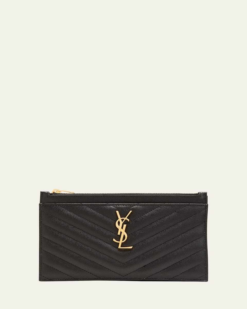 YSL Monogram Small Ziptop Bill Pouch in Grained Leather
