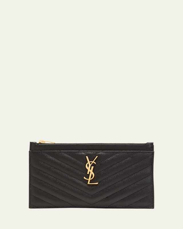 YSL Monogram Small Ziptop Bill Pouch in Grained Leather