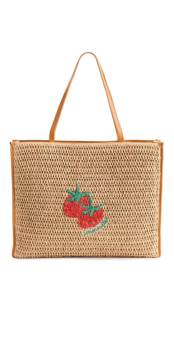 SIMONMILLER S997 Raffia Embroidered Logo Studio Tote Natural