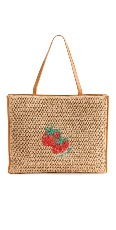 SIMONMILLER S997 Raffia Embroidered Logo Studio Tote Natural