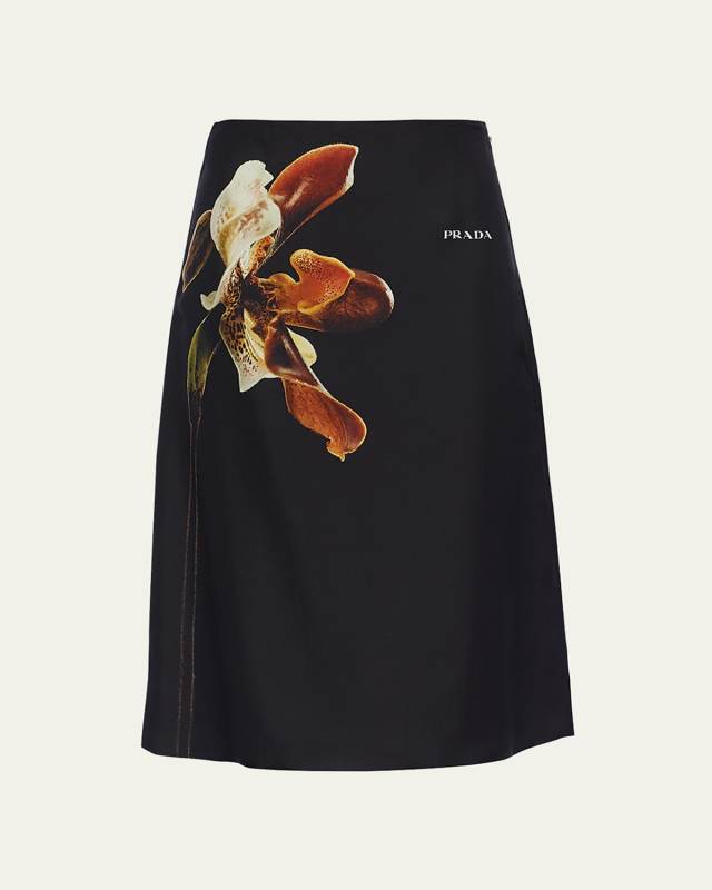 Flower Twill Midi Skirt
