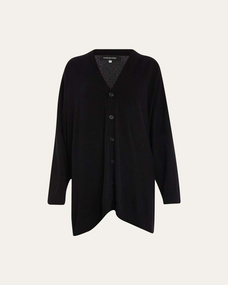 Wide V-Neck Button Cardigan (Long Plus Length)