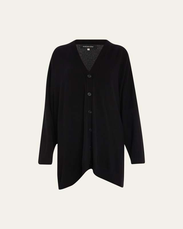 Wide V-Neck Button Cardigan (Long Plus Length)