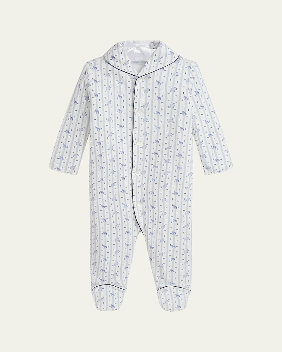 Boy's Shawl Collared Animal-Print Footie, Size Newborn-