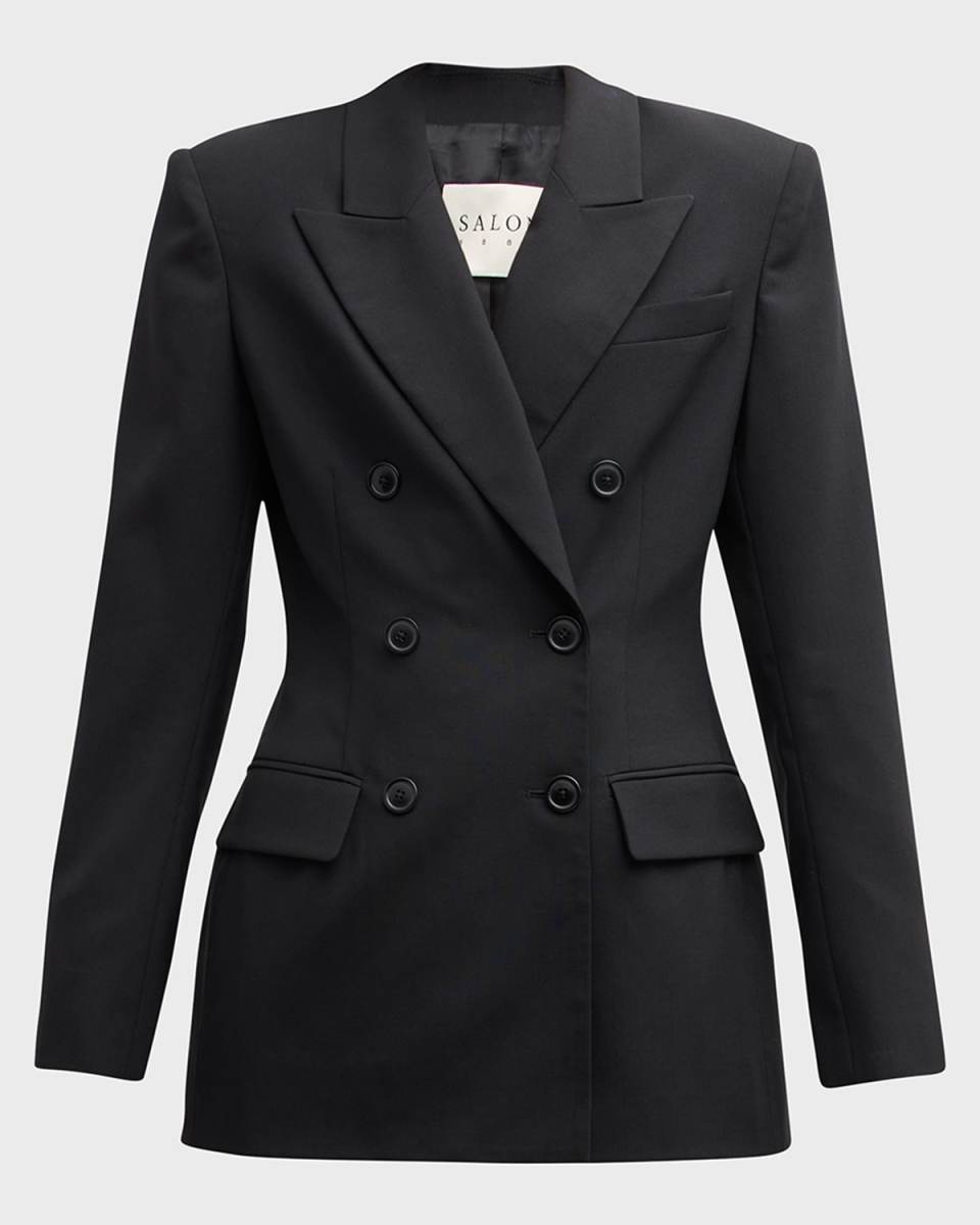 Emin Strong-Shoulder Double-Breasted Blazer Jacket