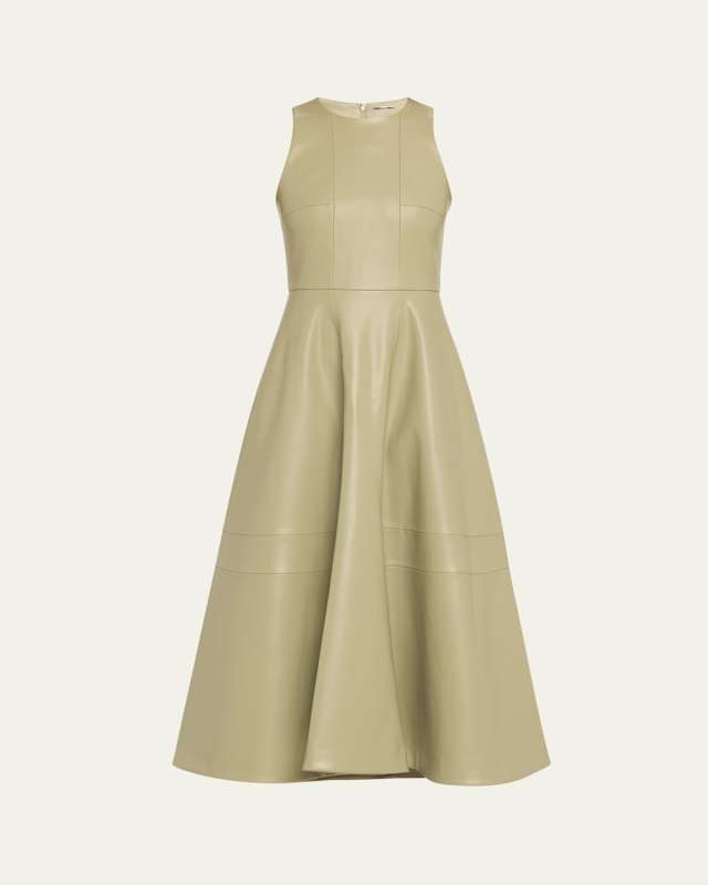 England A-Line Faux-Leather Midi Dress