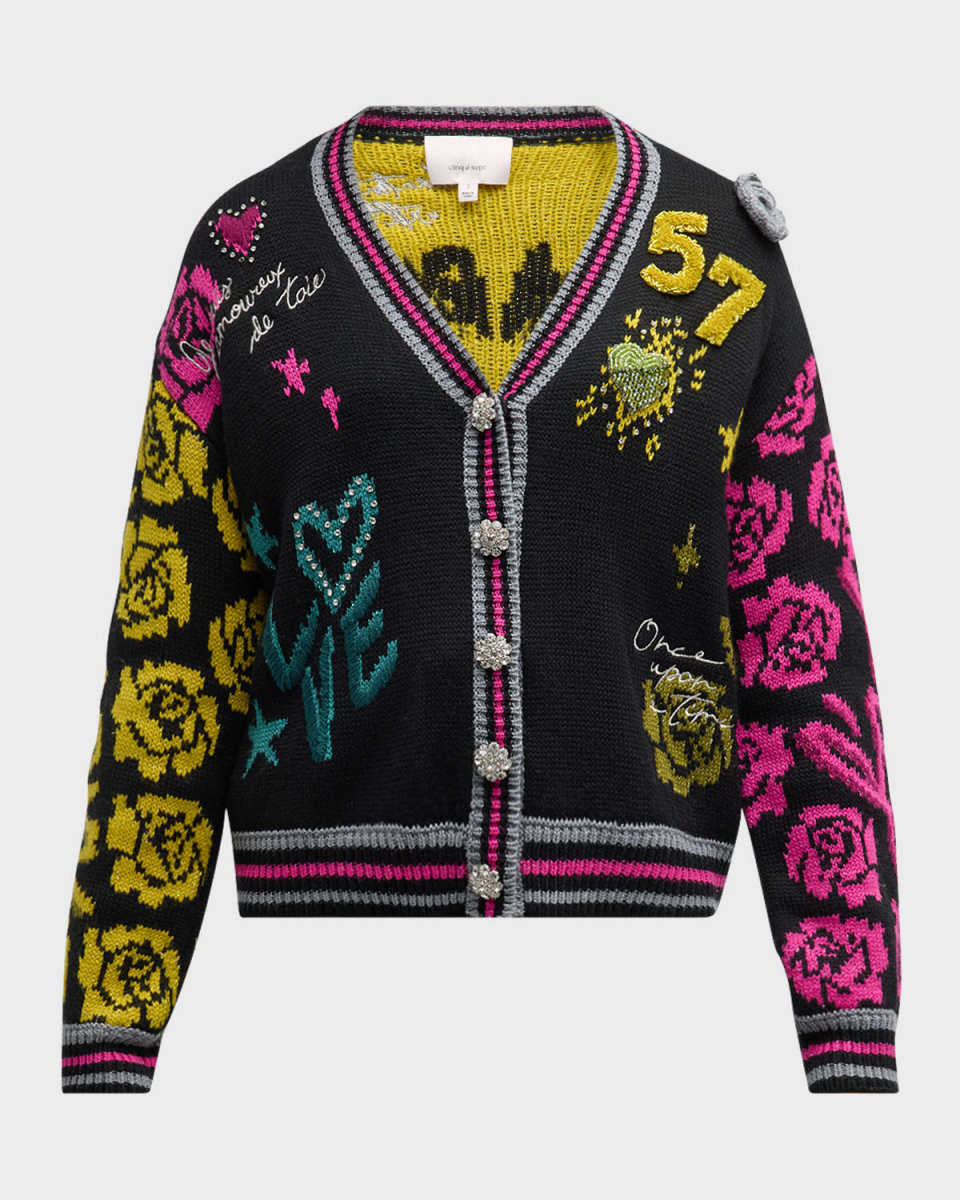 Collage Embellished Multicolor Cardigan