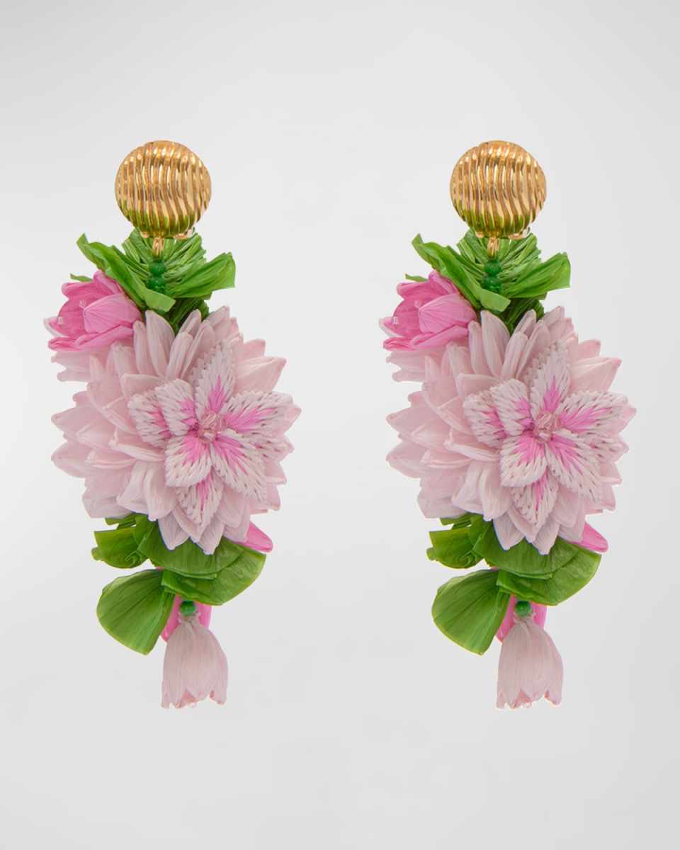 Raffia Floral Cascading Earrings