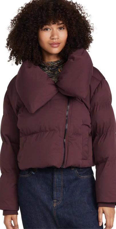 Avec Les Filles Asymmetrical Zip Puffer Jacket Merlot
