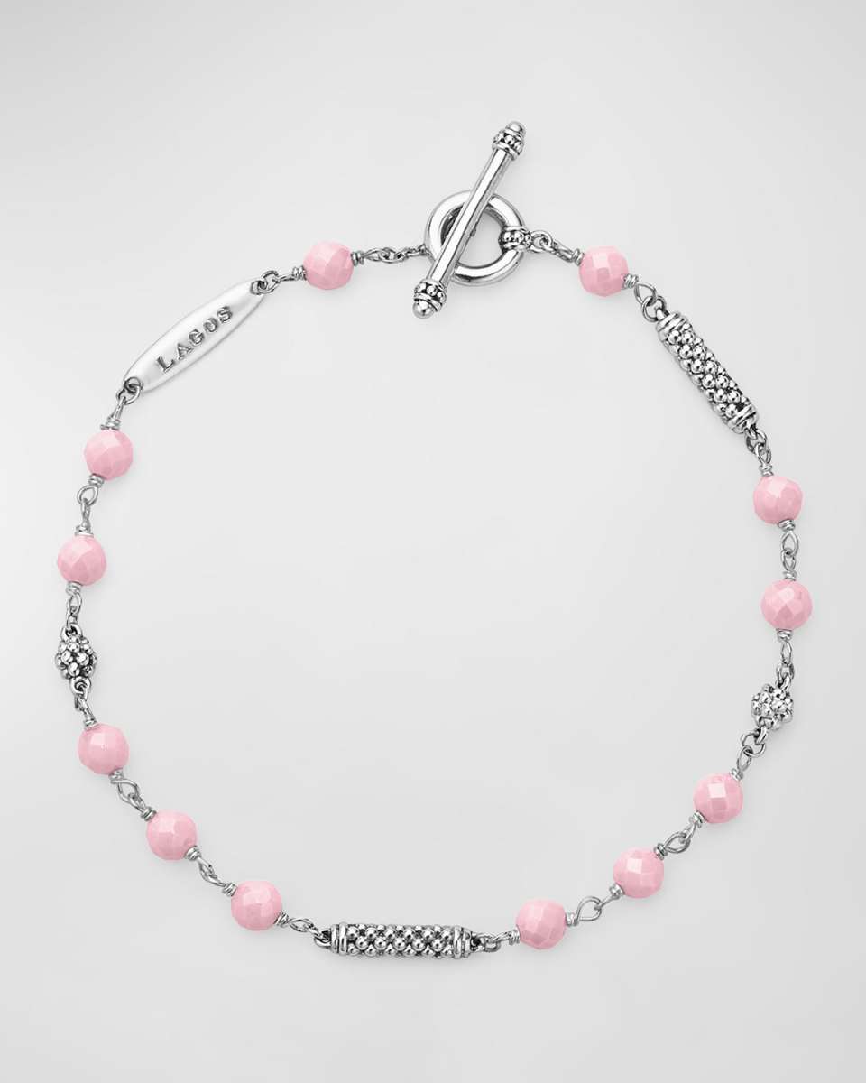 Sterling Silver Caviar Icon Pink Ceramic 4mm Bracelet