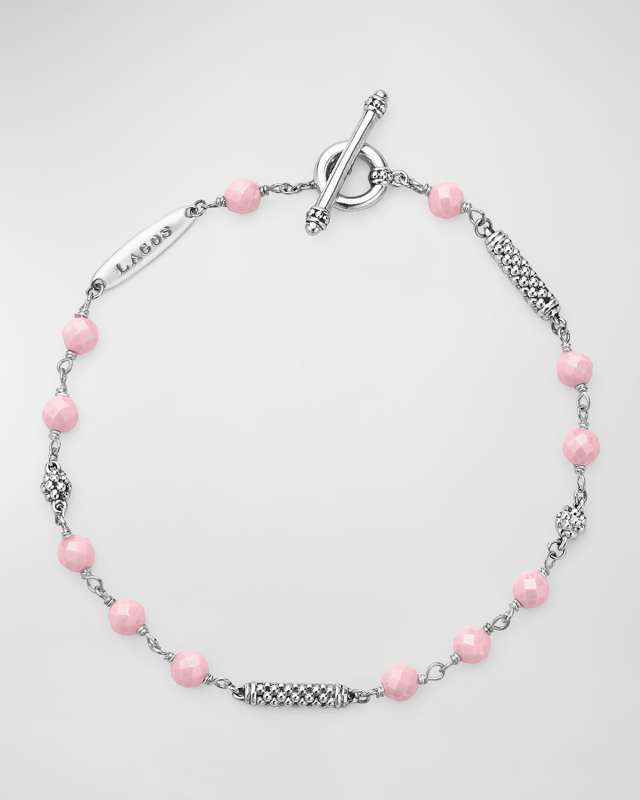 Sterling Silver Caviar Icon Pink Ceramic 4mm Bracelet