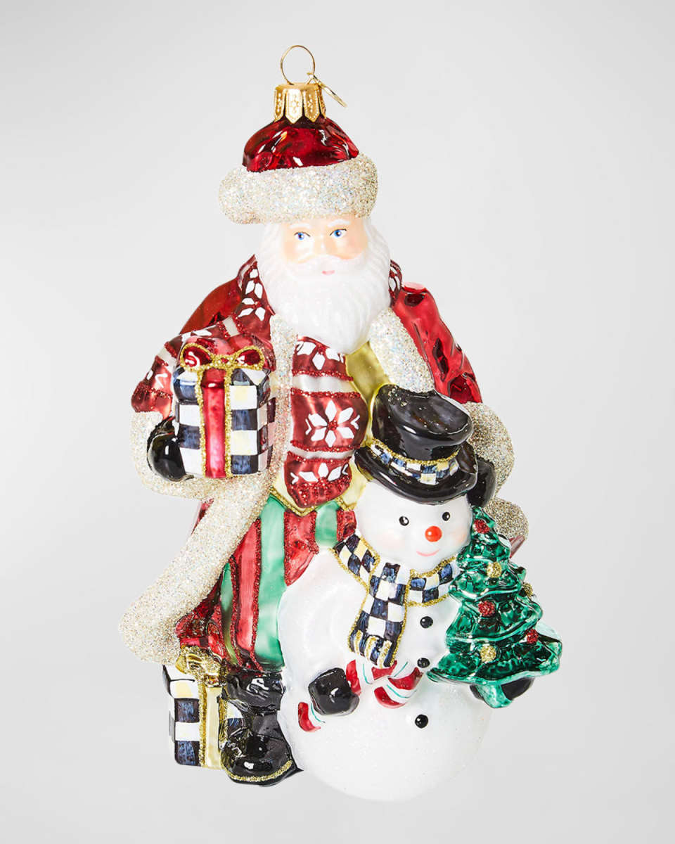 Cozy Christmas Santa and Snowman Glass Ornament