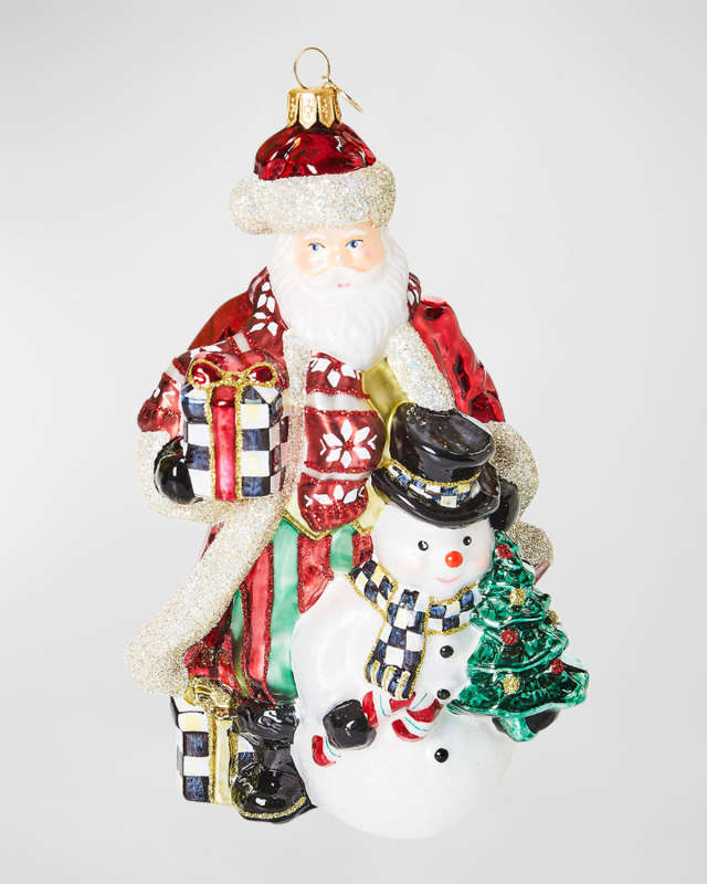 Cozy Christmas Santa and Snowman Glass Ornament