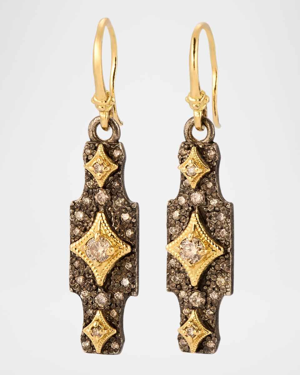 18K Yellow Gold and Antiqued Silver Pave Diamond Crivelli Drop Earrings
