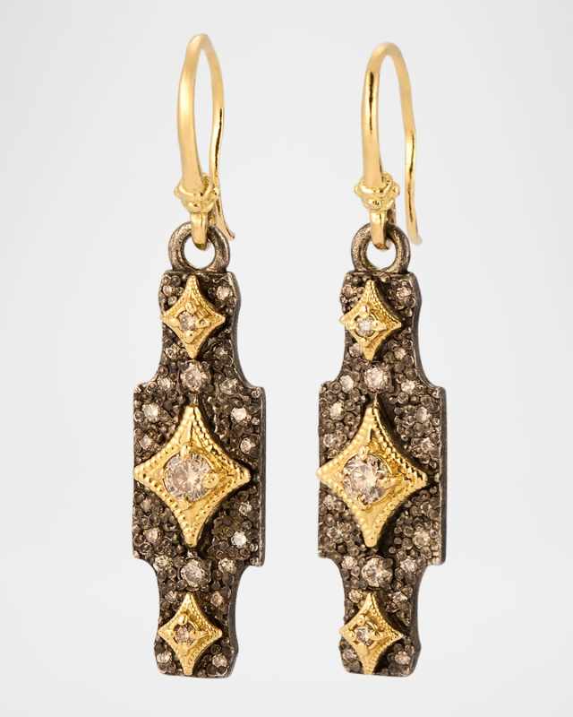 18K Yellow Gold and Antiqued Silver Pave Diamond Crivelli Drop Earrings