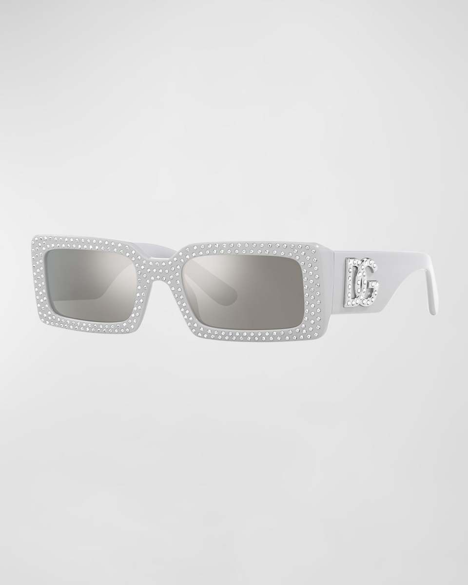 Mirrored Embellished DG Acetate Rectangle Sunglasses