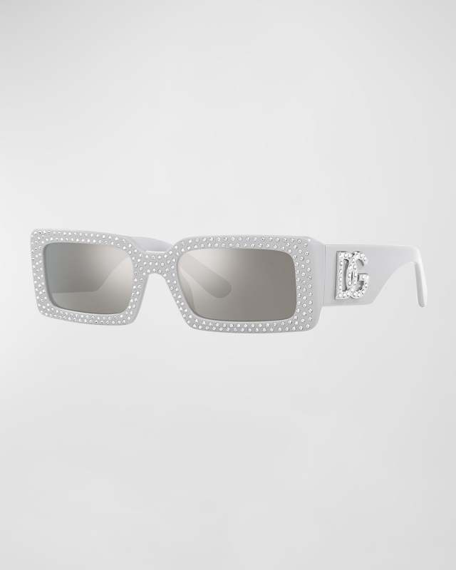 Mirrored Embellished DG Acetate Rectangle Sunglasses