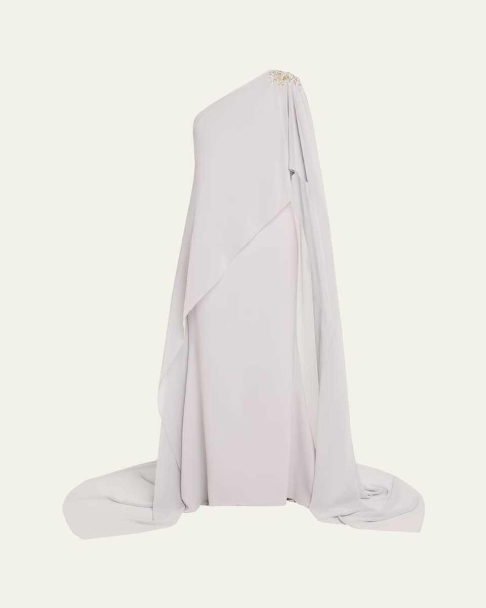 Gloria One-Shoulder Cape Gown