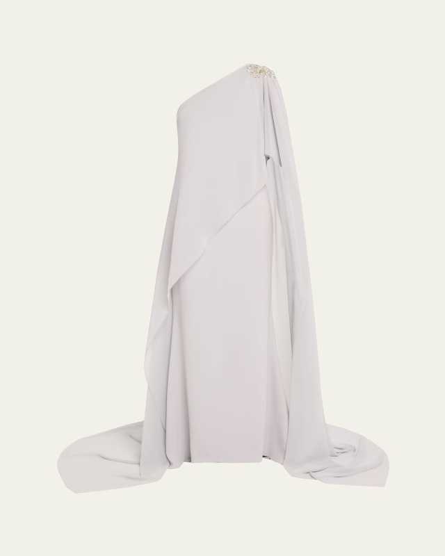 Gloria One-Shoulder Cape Gown
