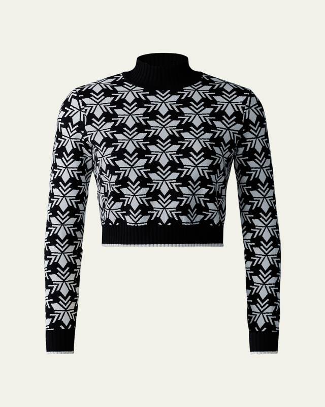 Lan Mock-Neck Snowflake Crop Top