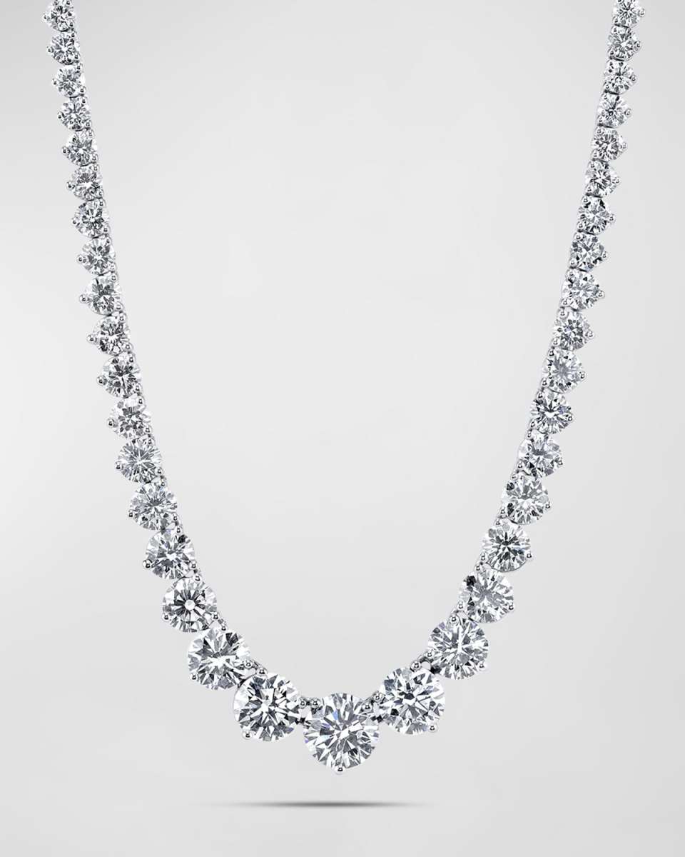 Platinum Three-Prong Round White Diamond Riviera Necklace, 28.73tcw, 16"