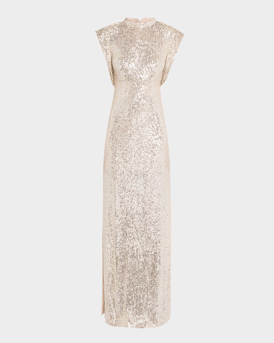 Sequin Embroidered Italian Fluid Maxi Dress