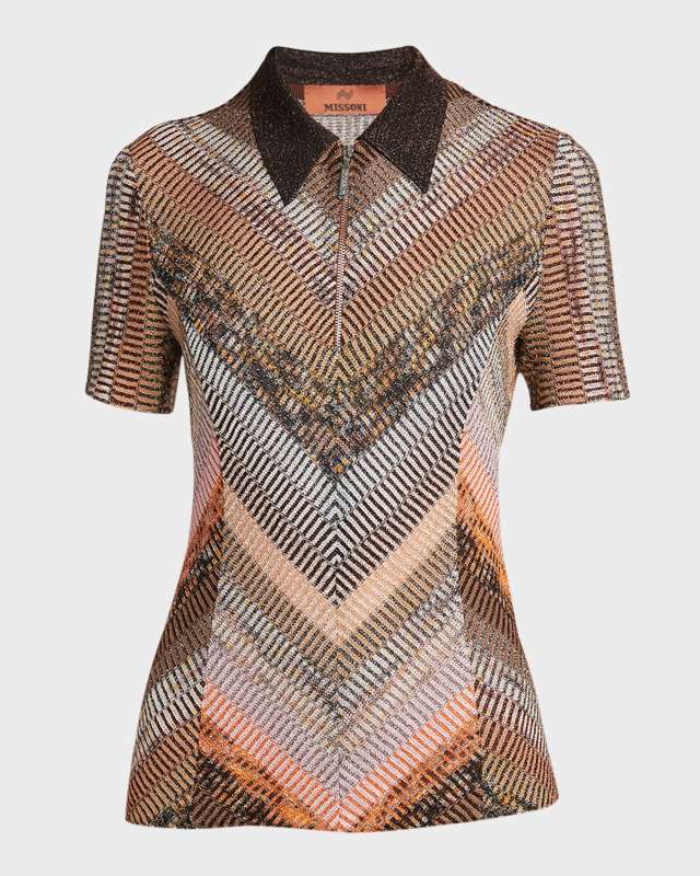 Chevron Zip Front Polo Top