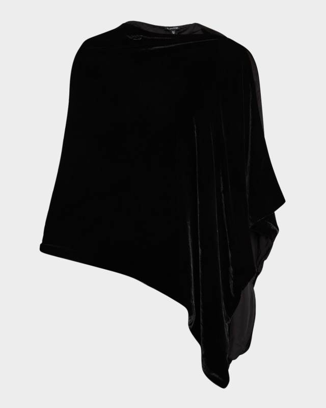Asymmetric High-Neck Velvet Poncho