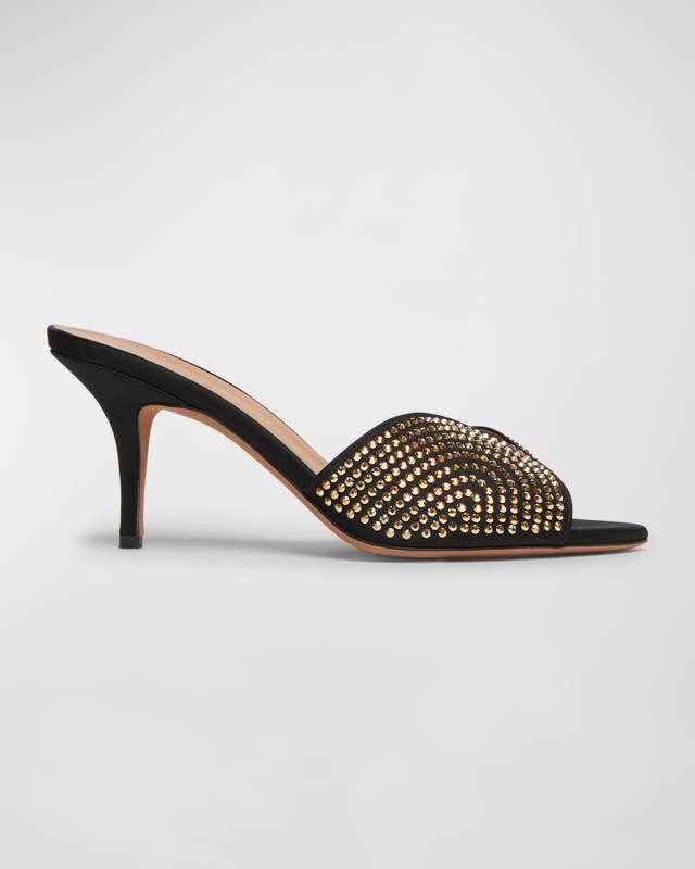 Asymmetrical Studded Satin Mule Sandals