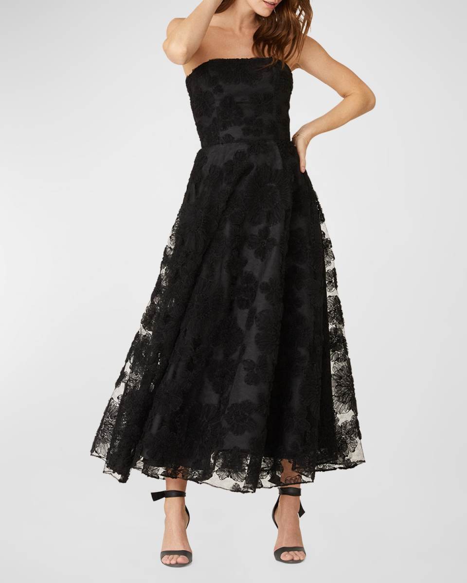 Strapless Embroidered Mesh Gown