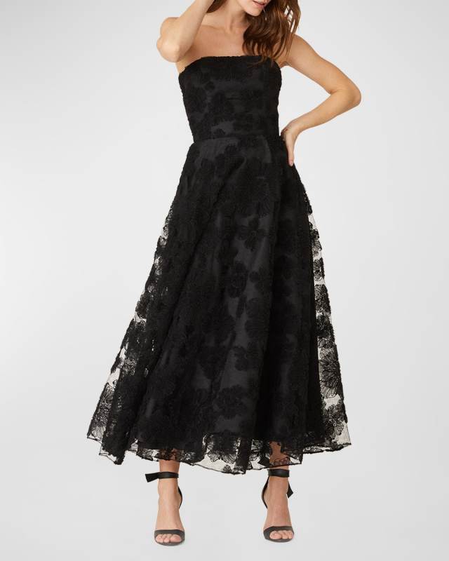 Strapless Embroidered Mesh Gown