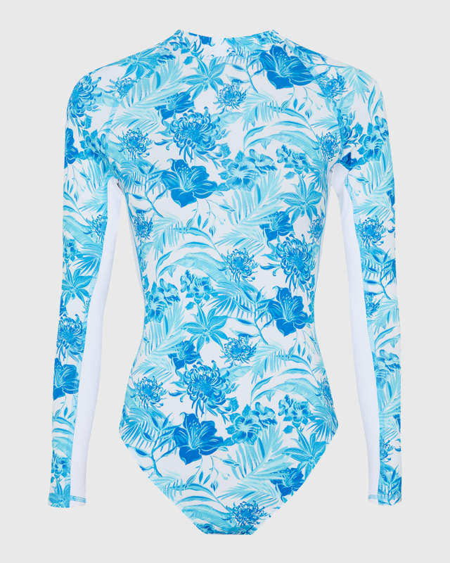 Tahiti Flowers Neoprene Rashguard One-Piece Swimsuit