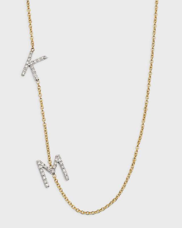 14k Yellow Gold Personalized 0.22ct Asymmetric Two-Initial Necklace with Diamonds