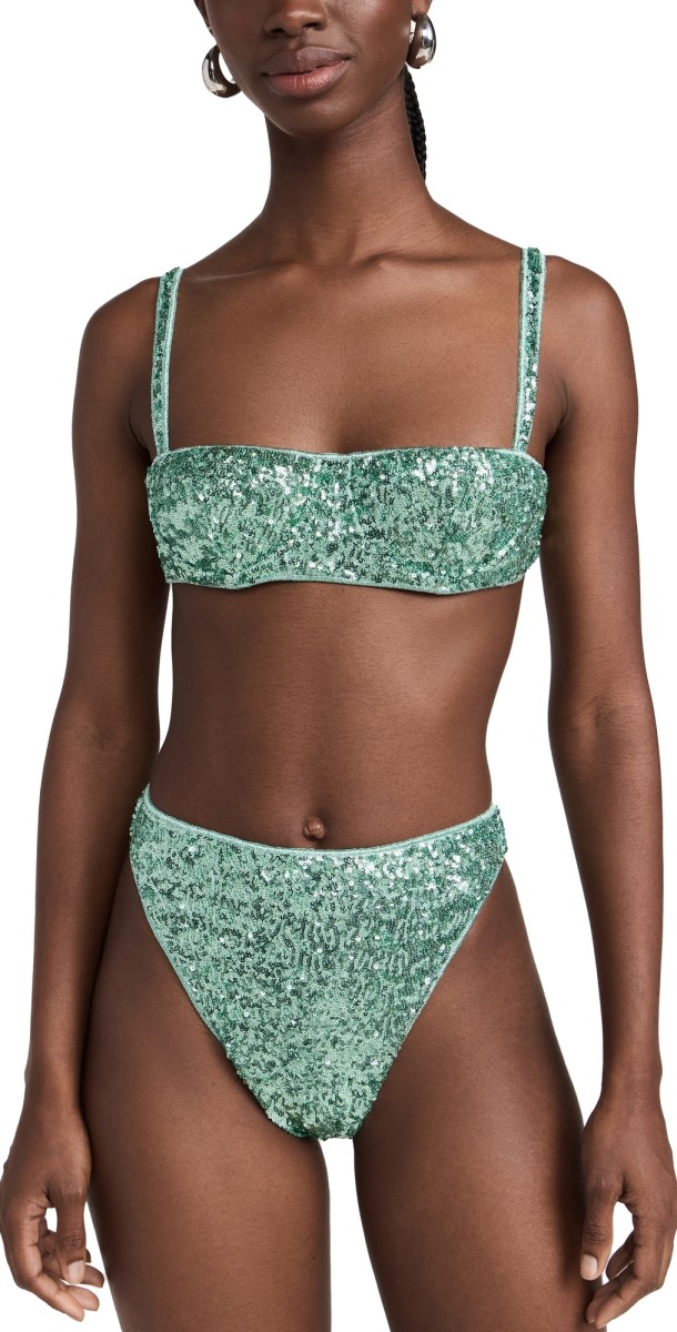 Oseree Paillettes Balconette Bikini Set Aqua