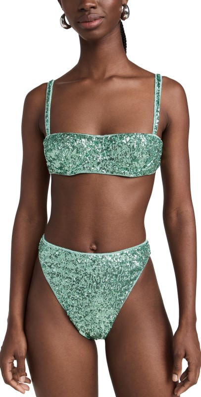 Oseree Paillettes Balconette Bikini Set Aqua