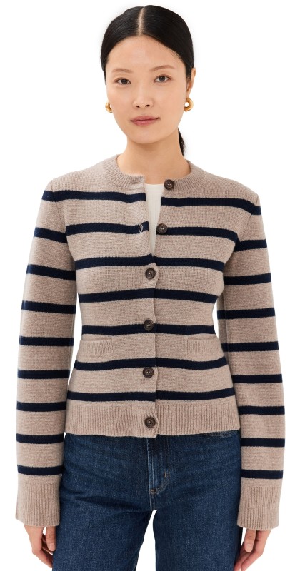 Jenni Kayne Cooper Cardigan Taupe/Navy Stripe