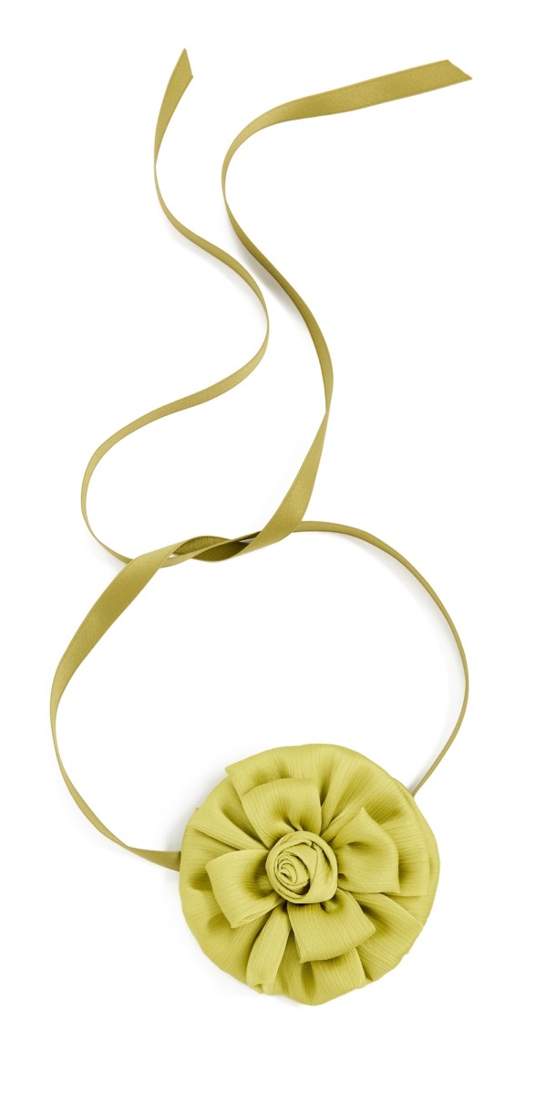 Lele Sadoughi Silk Gardenia Ribbon Choker Avocado