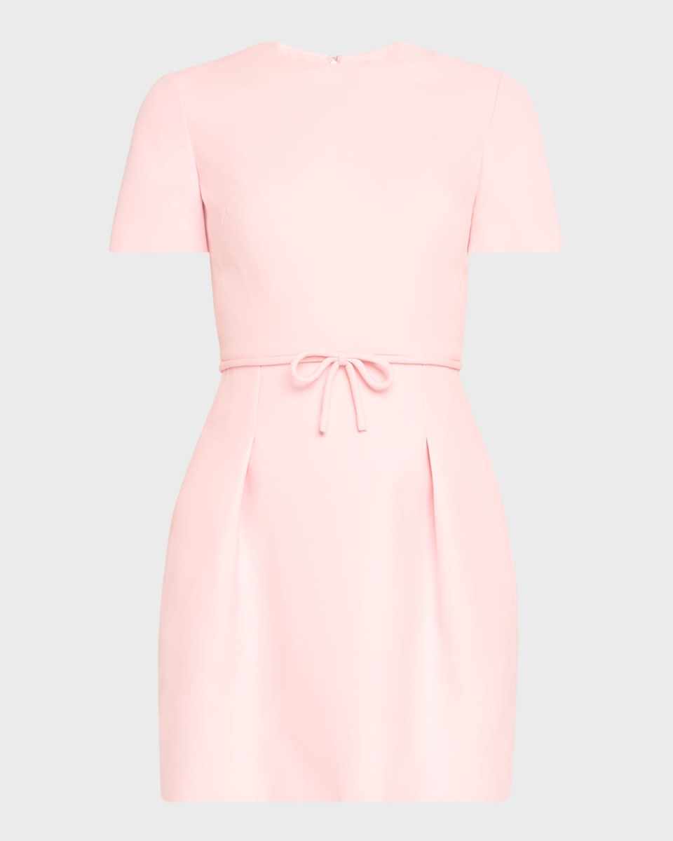 Bow-Waist Crepe Short-Sleeve Mini Dress