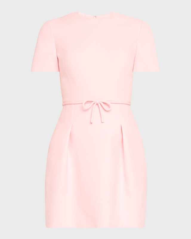 Bow-Waist Crepe Short-Sleeve Mini Dress
