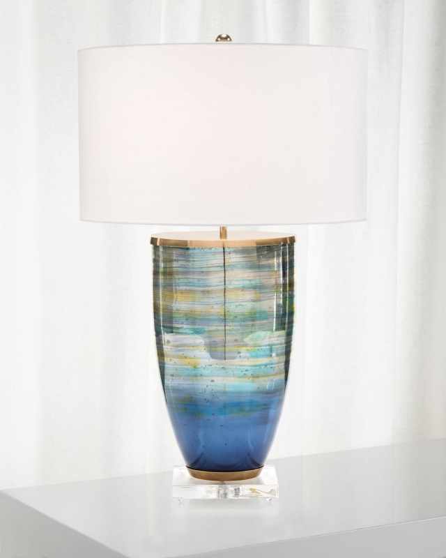 Blue Striated Glass Table Lamp