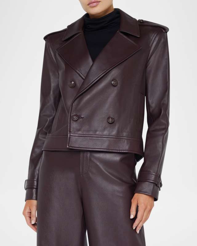 Xoey Cropped Leather Trench Coat