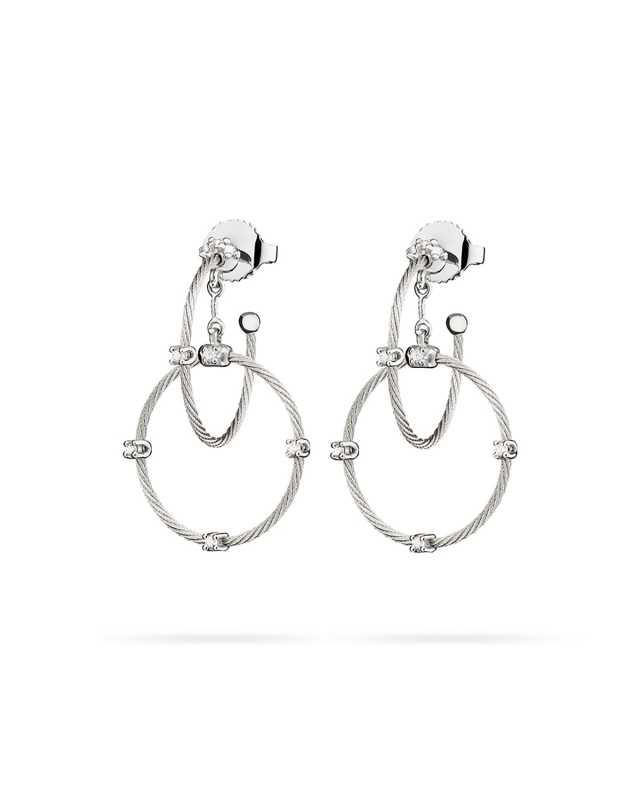 18k White Gold Diamond Link Earrings, 28mm