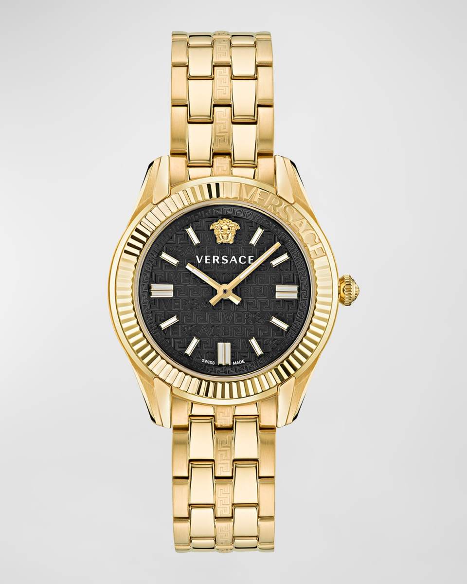 35mm Greca Time Watch with Bracelet Strap, Yellow Gold/Black