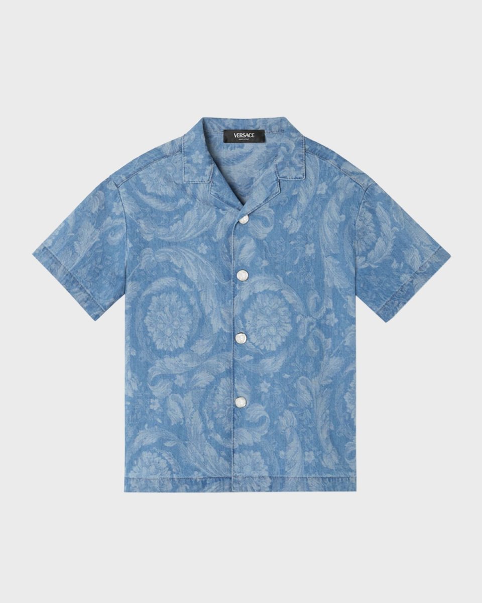 Boy's Chambray Barocco-Print Shirt, Size 8-14