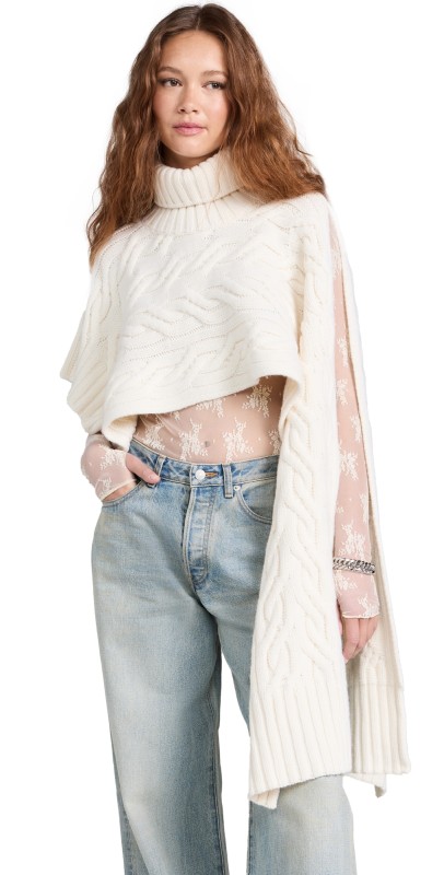 Juun. J Turtle Neck Muffler Shawl Pullover Ivory