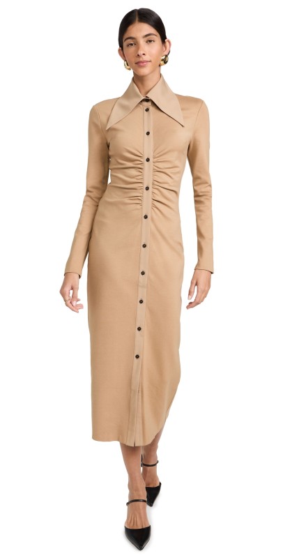 MEIMEIJ Stretch Shirt Dress Camel