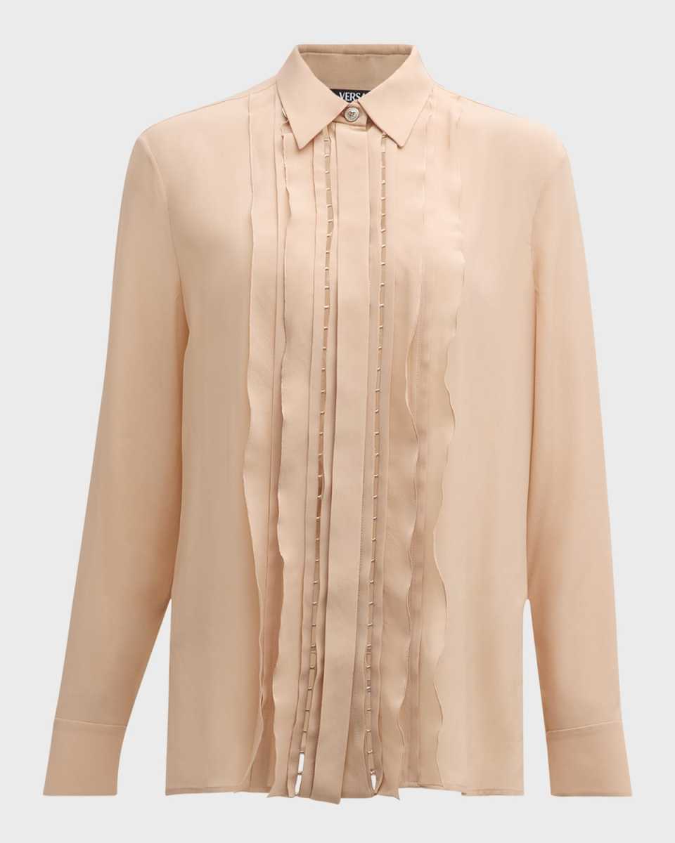 Ruffle Crepe De Chine Informal Shirt