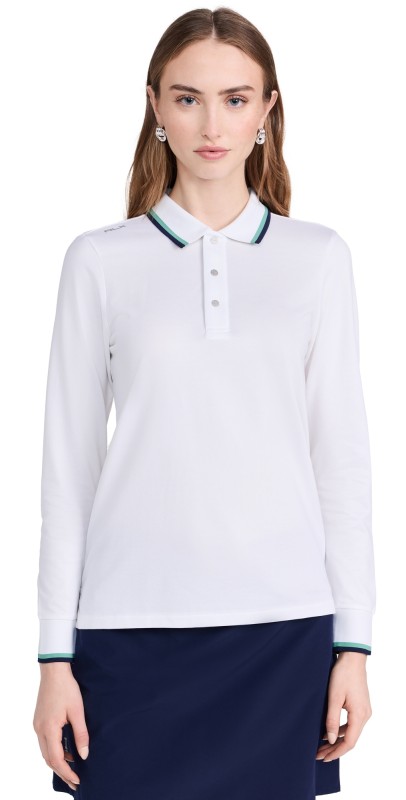 RLX Ralph Lauren Long Sleeve Tour Pique Val Polo Ceramic White Multi